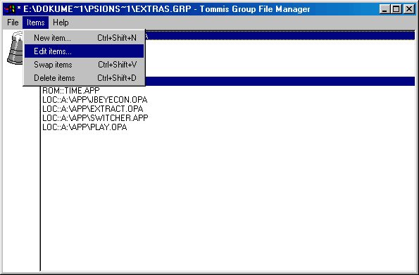 the main window of Tgfm and its menu bar