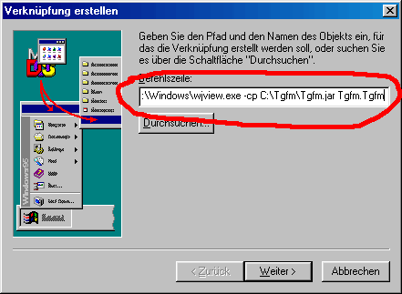 creating a shortcut: second step