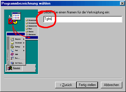 creating a shortcut: third step